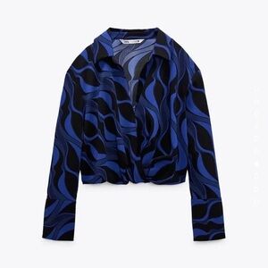 Zara Printed Cropped Blouse, with an elastic band at the waist